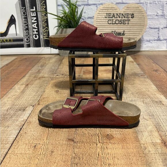 Birkenstock Arizona washed metallic port sandals red slides size 37 - Picture 3 of 7